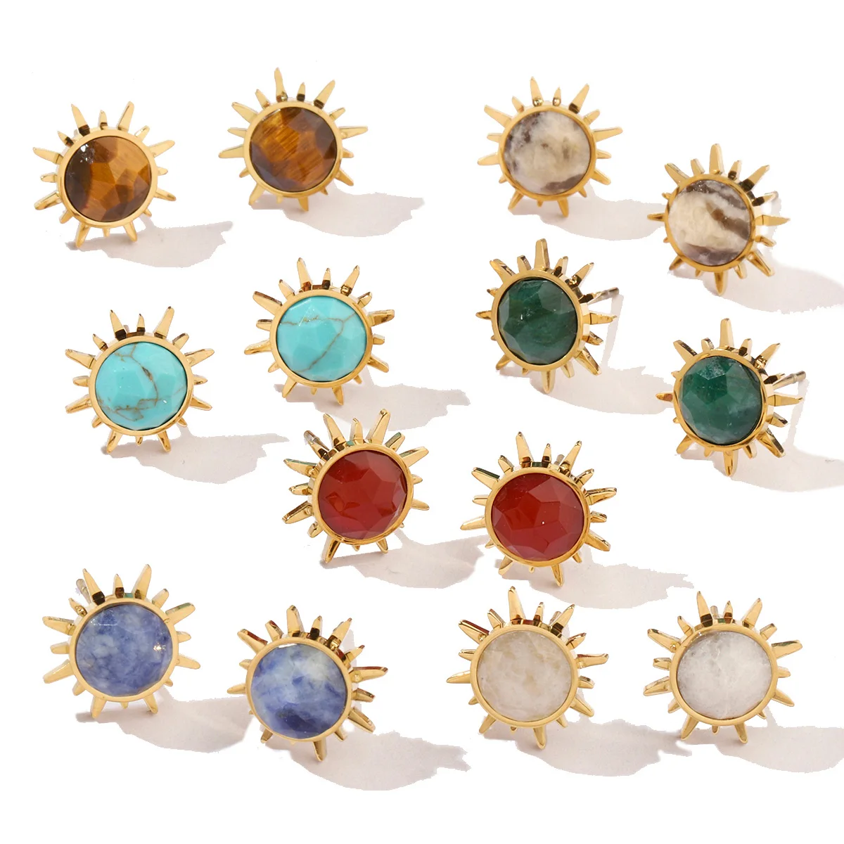 Французские роскошные серьги-гвоздики из нержавеющей стали с солнцем и