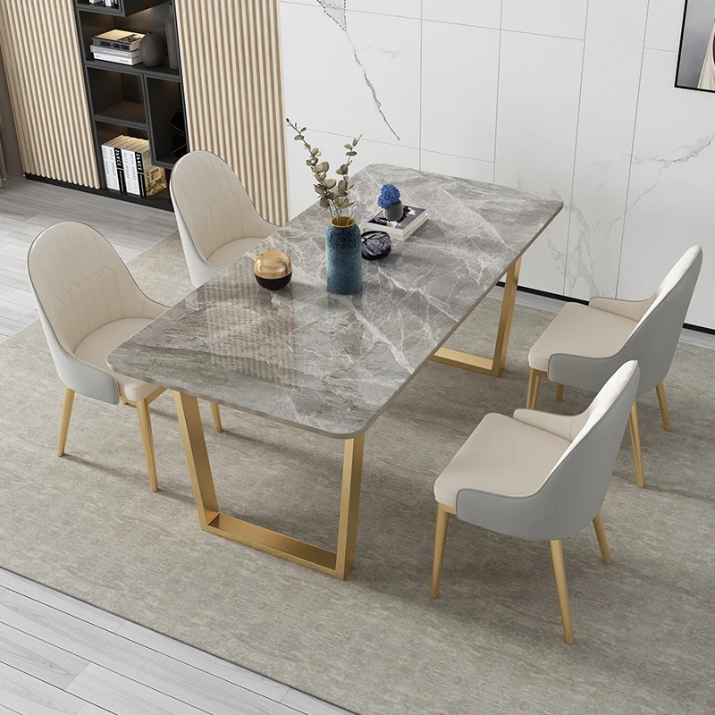 

Luxurious slate dining table, modern simple household, small apartment, rectangular Nordic marble, 4-person chair combination