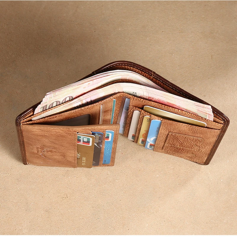 Male Genuine Leather Wallets Men Wallet Credit Business Card Holders Vintage Brown Leather Wallet Purses High Quality Purse