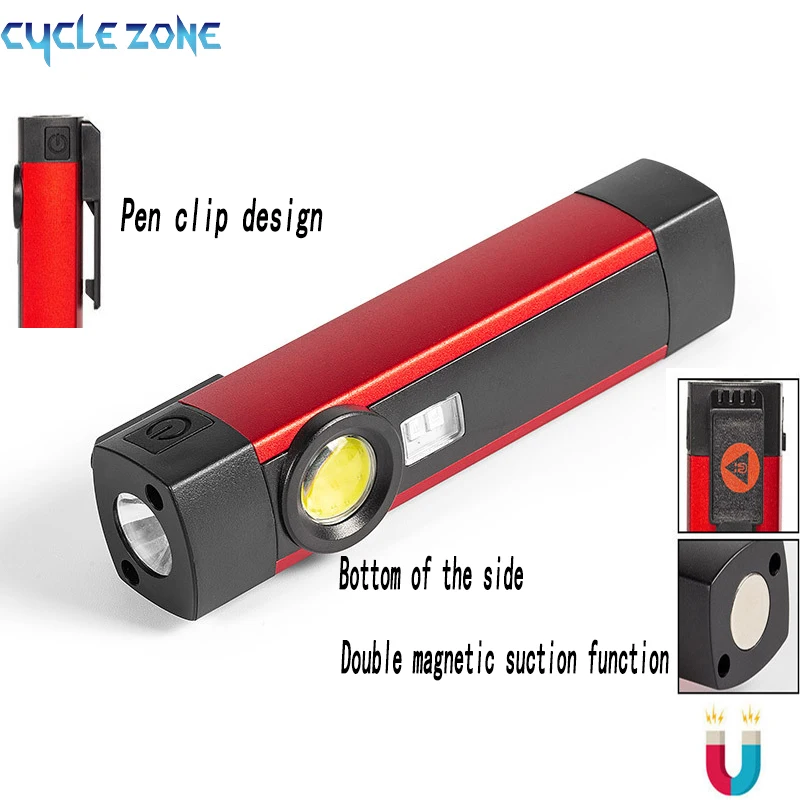 

Multi-functional COB Work Light USB Rechargeable Red Warning Light with UV Money Detector Magnet Portable Mini LED Flashlights