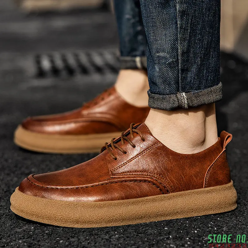 

Men's Casual Shoes lace up Leather Men's oxfords Outdoor Men Driving Shoes Non-slip Men's white Sneakers Zapatillas Hombre