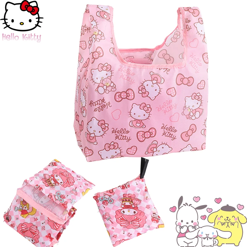 

Hello Kitty Eco Bag Sanrio Anime Foldable Simple Shopping Bag Kawaii Portable Kuromi Bag Small Doll Pattern Shopping Bag Cute