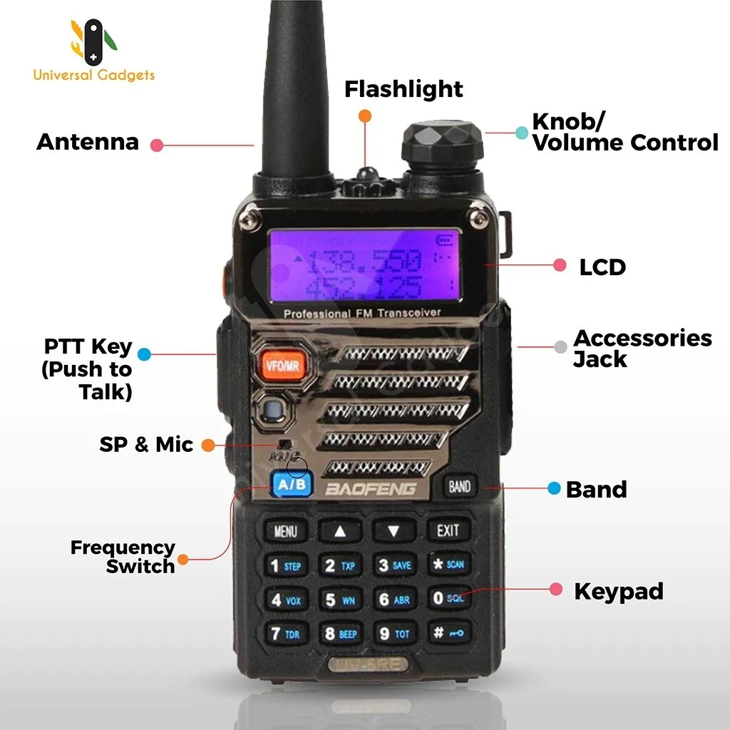 BaoFeng walkie talkie UV-5RE 1pcs/lot two way radio 128CH 5W VHF UHF 136-174Mhz & 400-520Mhz Add Hand microphone