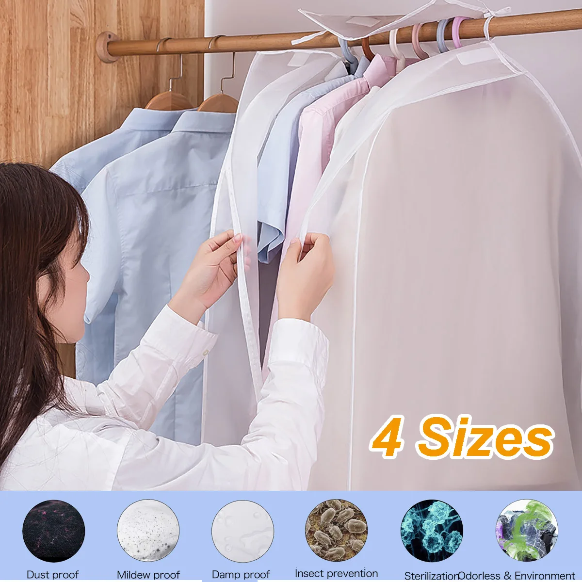 

Чехол для одежды для защиты от пыли Пылезащитная ткань для хранения одежды, водонепроницаемая Защитная сумка для одежды, подвесной органай...