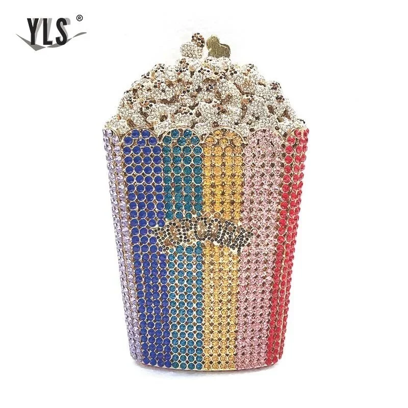 

Luxury Crystal Women Funny Popcorn Evening Bags Clutch Party Purse Ladies Wedding Bridal Diamond Beading Handbag 2023 New