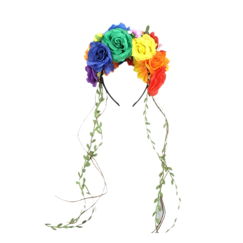 

Girls Floral Shape Delicate Hair Band with Leaf Tassel for Women Halloween Party