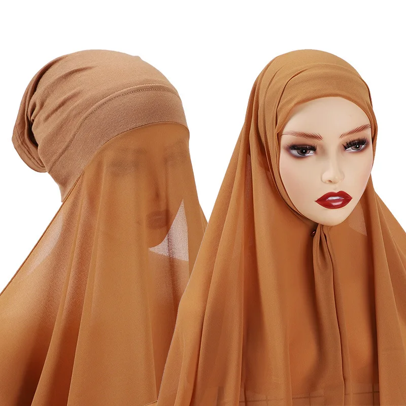 

2 In 1 Chiffon Hijab Scarf With Jersey Inner Cap All In One Suit For Muslim Women Convinient Headscarf 25 New Colors