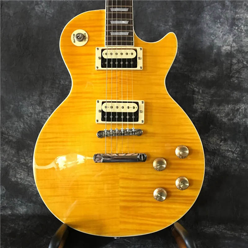

Top quality high quality new product listing slash guitar flame maple top yellow guitar body electric guitar free shipping