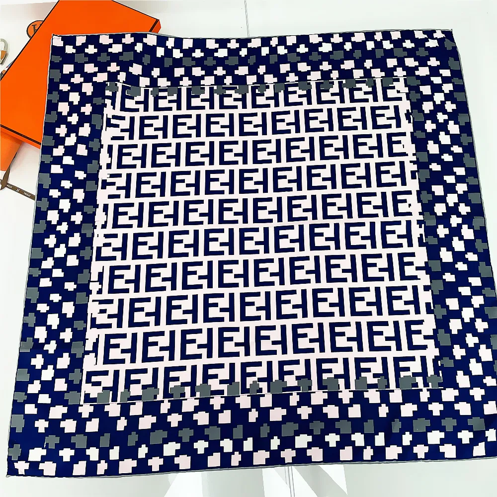 

Платок женский Плетеный, квадратный шаль из Твила, брендовый хиджаб с надписью, ручная работа, платок-бандана, 90 см