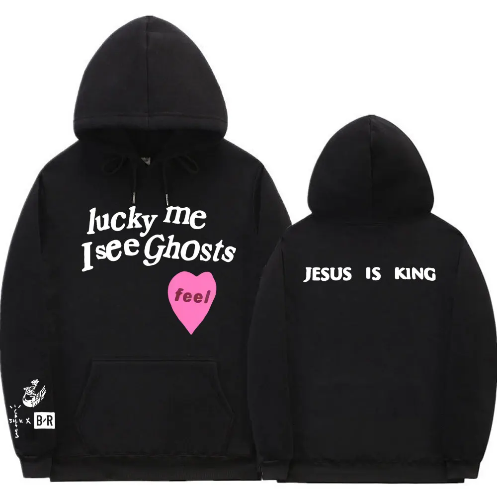 

Lucky Me I See Yhosts Feel Jesus Is King Kanye West Print Hoodie Rapper Mens Hoodies Men Women Hip Hop Sweatshirt Man Streetwear