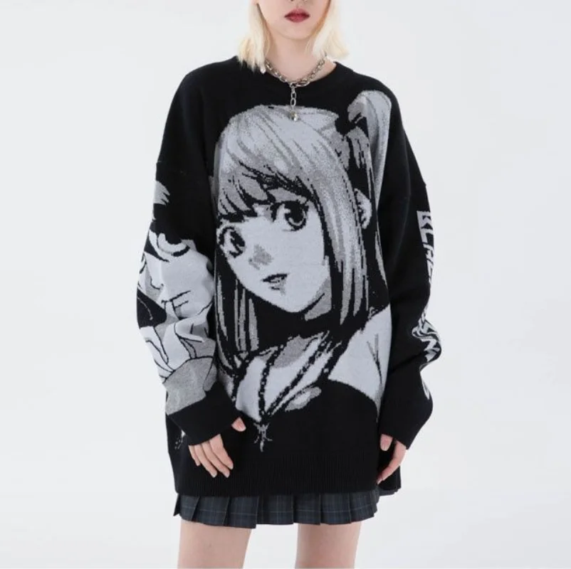 spring pullover anime knitted sweater men hiphop street sweaters vintage women japanese fashion harajuku gothic men clothes free global shipping