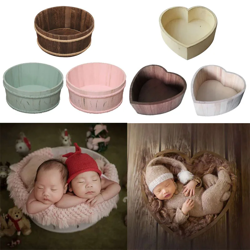 Vintage Wooden Basin Newborn Photography Props Infants Baby Pose Auxiliary Photo Shooting Basket Posing Shooting Accessories