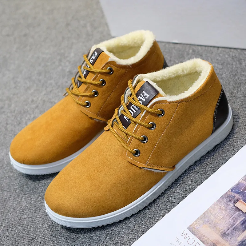 

Men Boots Bold Winter Keep Warm Work Snow Flat Round Head Bare Low-cut Solid Color Polyurethane Casual New Shoes Mens Boots