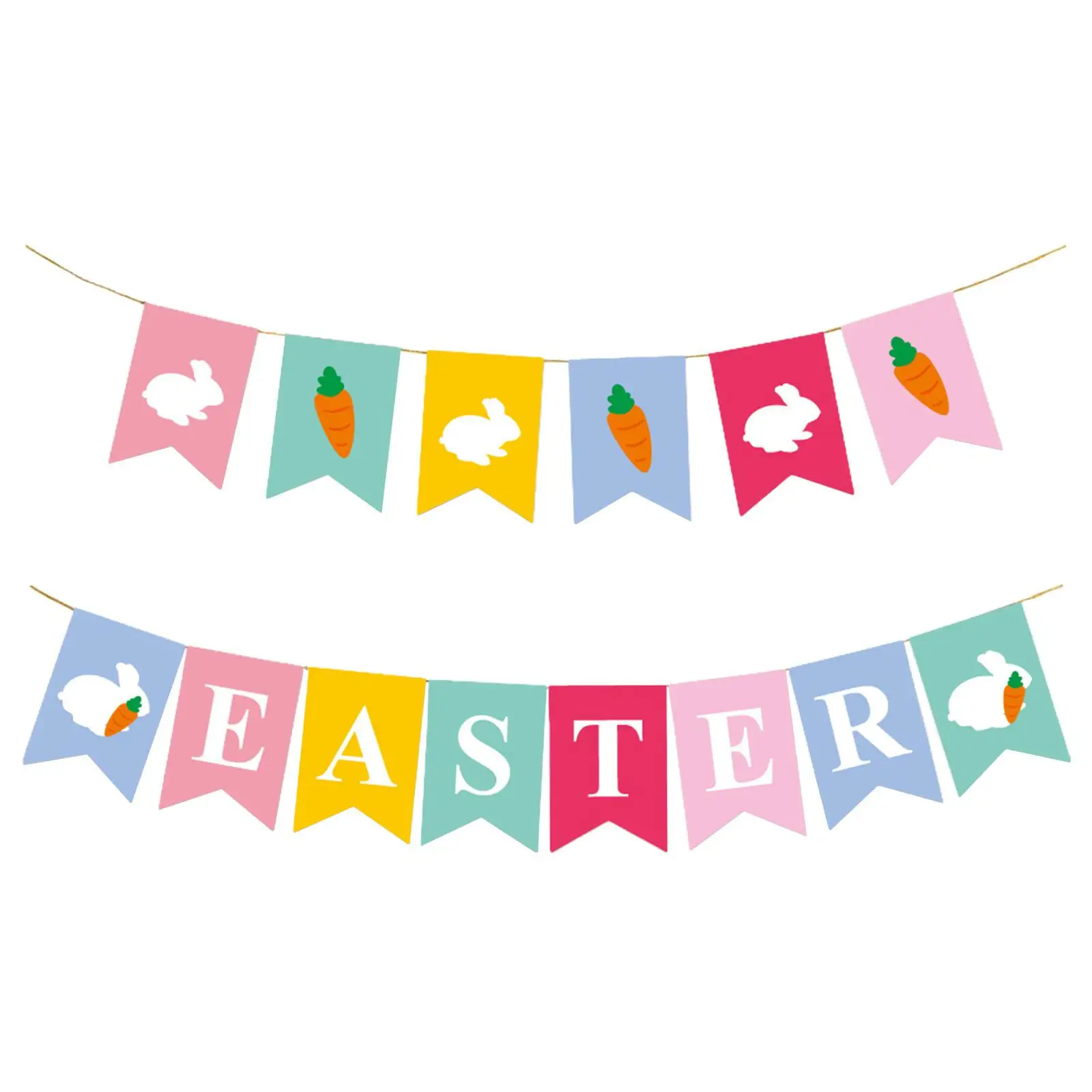 Easter Banner Flags Party Ornaments Rabbit Carrot Colorful Celebration Festival Hanging Decorations Photo Props Porch Fireplace images - 6