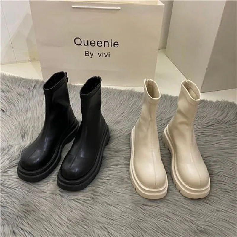 

Женские короткие ботинки челси, удобные ботильоны на толстой подошве и плоской подошве, на молнии, 2022