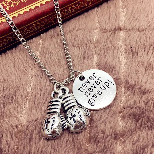 

Never Never Give Up Boxing Glove Necklace Charms Women Jewelry Accessories Pendant Gifts Fashion Forever