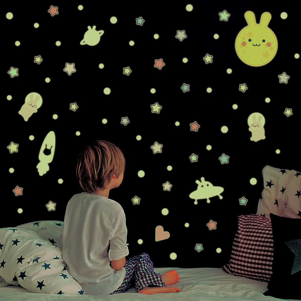 

Pretty Boy Bedroom Luminous Wall Stickers 2022 Color Box Packaging Spaceship Stickers Children's Room Family Decoration Supplies