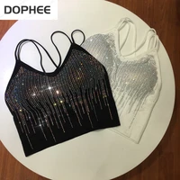 beautiful back sexy suspenders out wearing ladies camisole backless navel vest hot drilling blingbling women tube top tanks