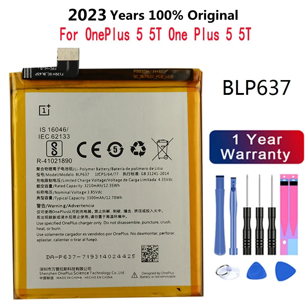 

2023 Years 100% Original Battery BLP637 for OnePlus 5 A5001 One Plus 5T A5010 3300mAh One Plus 5 5T Phone Batteries