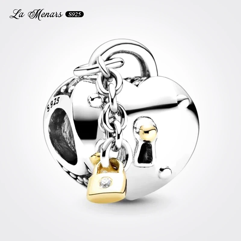 

Heart Lock Bead Charm Genuine Silver Plating For Women Jewelry DIY Making Fit Original Brand Charm Bracelet Gifts