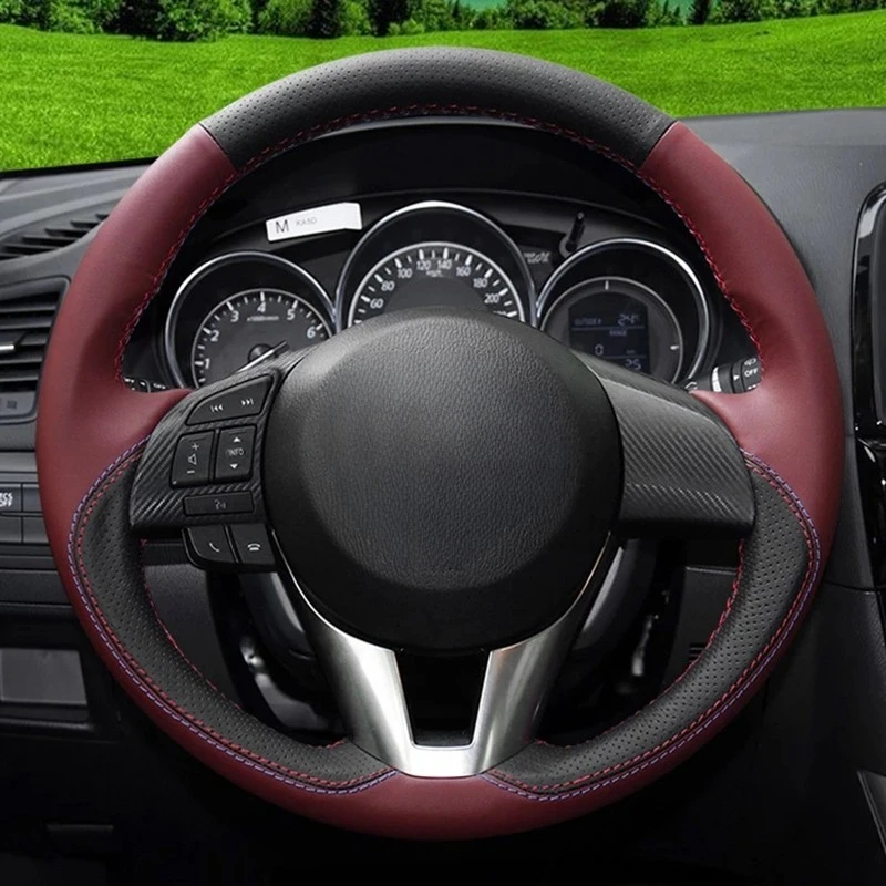 

Ручная строчка из натуральной кожи для рулевого колеса для Mazda 3 Чехол рулевого колеса автомобиля 2016, Mazda CX-3 CX5, Atenza 2014