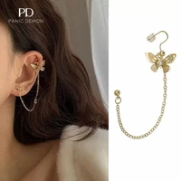 2021 new japanese and korean double layer butterfly chain one piece earbone clip on nail women jewelry