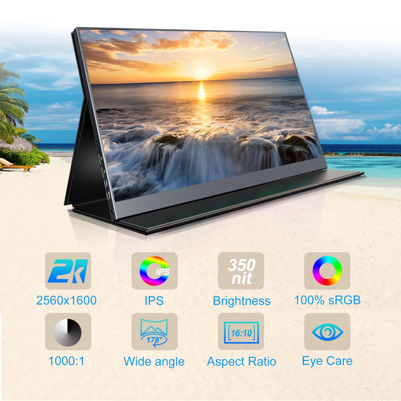 portable monitor 16 2560x1600 2k hdr gaming monitor laptop computer display hdmi usb c ips screen ultra slim for pc mac ps 4 5 free global shipping