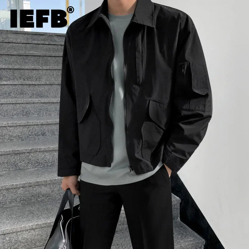 

IEFB Осенняя легкая повседневная куртка мужская корейская мода с оборками красивая молния с длинным рукавом короткое пальто рабочая одежда 9Y5915