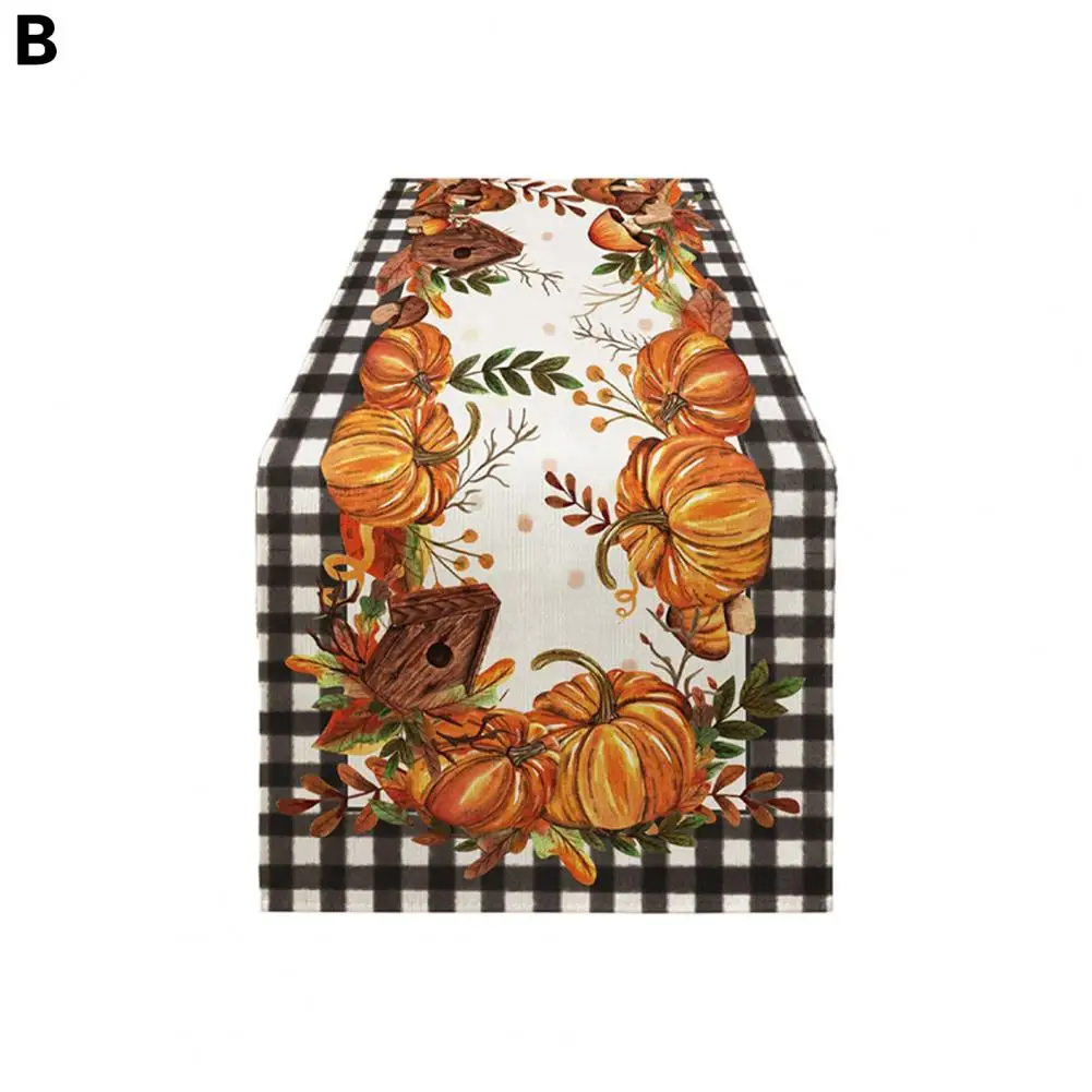 

Table Runner Seasonal Flax Table Runner with Festive Pumpkin Print for Autumn Harvest Thanksgiving Dining Decor Harvest Festival