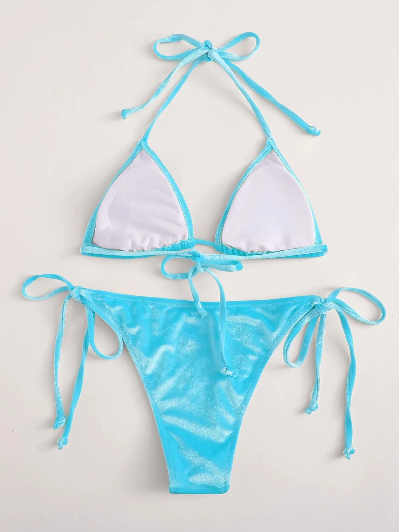 Купальник-бикини женский бархатный с чашками пуш-ап и высоким вырезом |