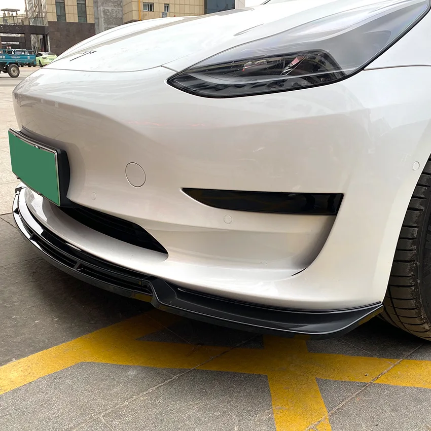 

Front Bumper Lip Splitter For Tesla Model 3 2017-2021 ABS Glossy Black &Carbon Fiber Look Front Shovel Exterior Custom Body Kit