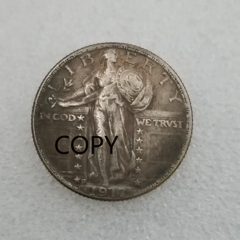 

antique craft usa 1917 brass silver plated distressed silver dollar copy coin