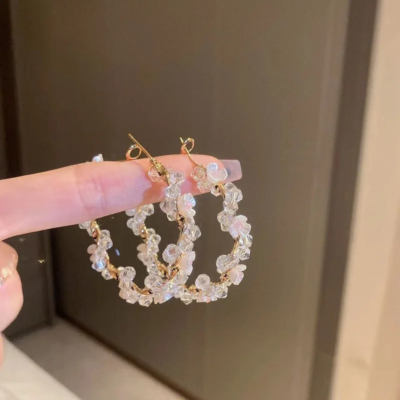 

Silver Needle Crystal Flower Ear Ring South Korea Dongdaemun Internet Celebrity Design Elegant Earrings Summer Fashion All-match