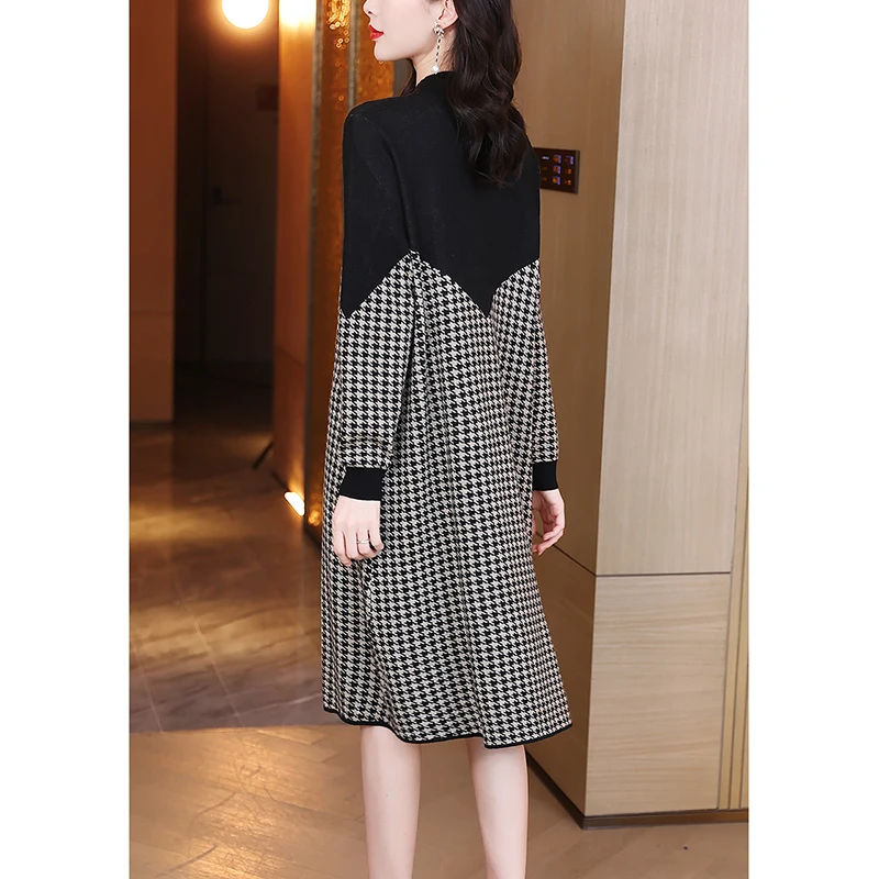 Высококачественные черные вязаные хлопковые пуловеры в клетку сезон осень-зима