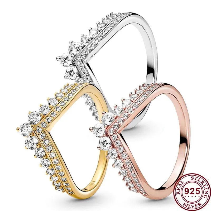 

Hot 925 Silver Luxury Wishing Bone V-shaped Crown Women's Classic Logo Ring Wedding High Quality DIY Fashion Charm Jewelry