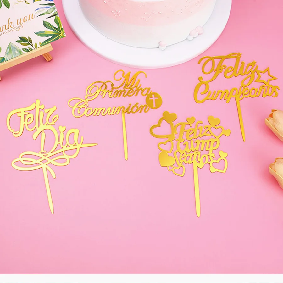 Английский язык дневной день рождения золотые акриловые топперы для торта детей