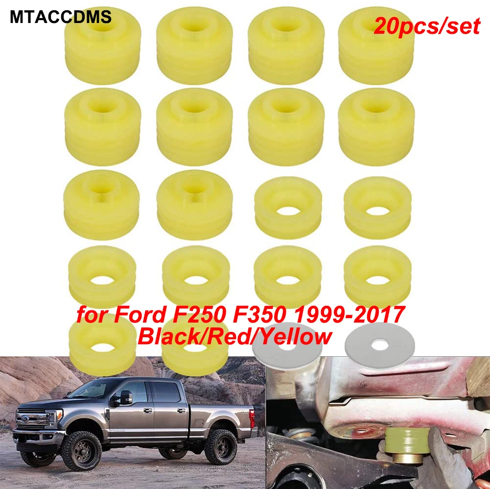 

MTACCDMS 20PCS KF04050BK Body Mount Bushing Kit for Ford F250 F350 1999-2017 2WD 4WD Polyurethane Body Mounts
