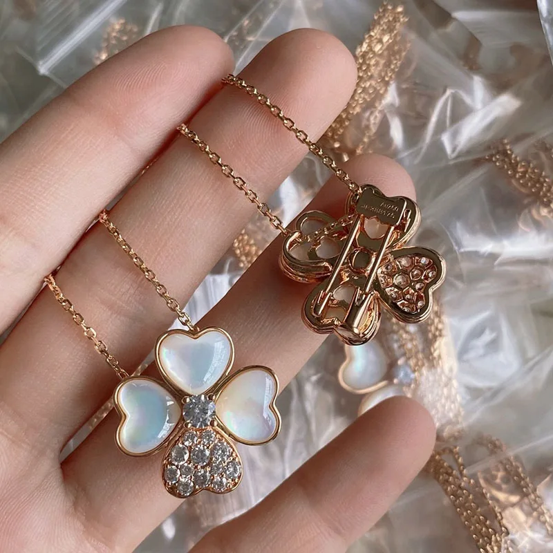 

High Quality S925 Sterling Silver Color Natural White Fritillaria Love Flower Necklace For Fashion Women Jewelry LN075
