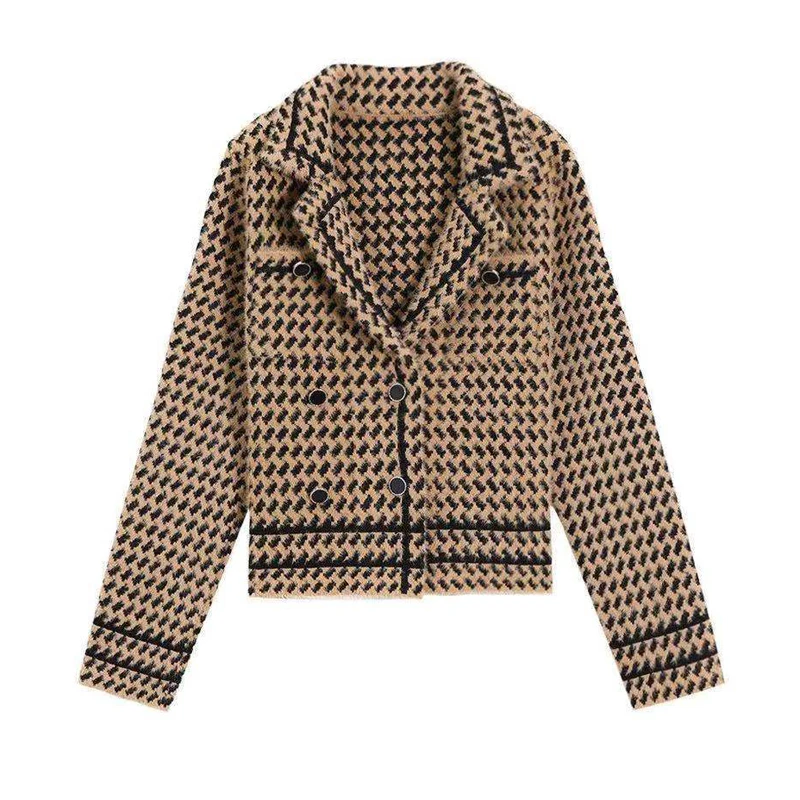 

MEXZT Women Vintage Houndstooth Korean Knitted Coat Fashion Turn-down Collar Harajuku Cardigan Jacket Autumn Winter Y2k Tops