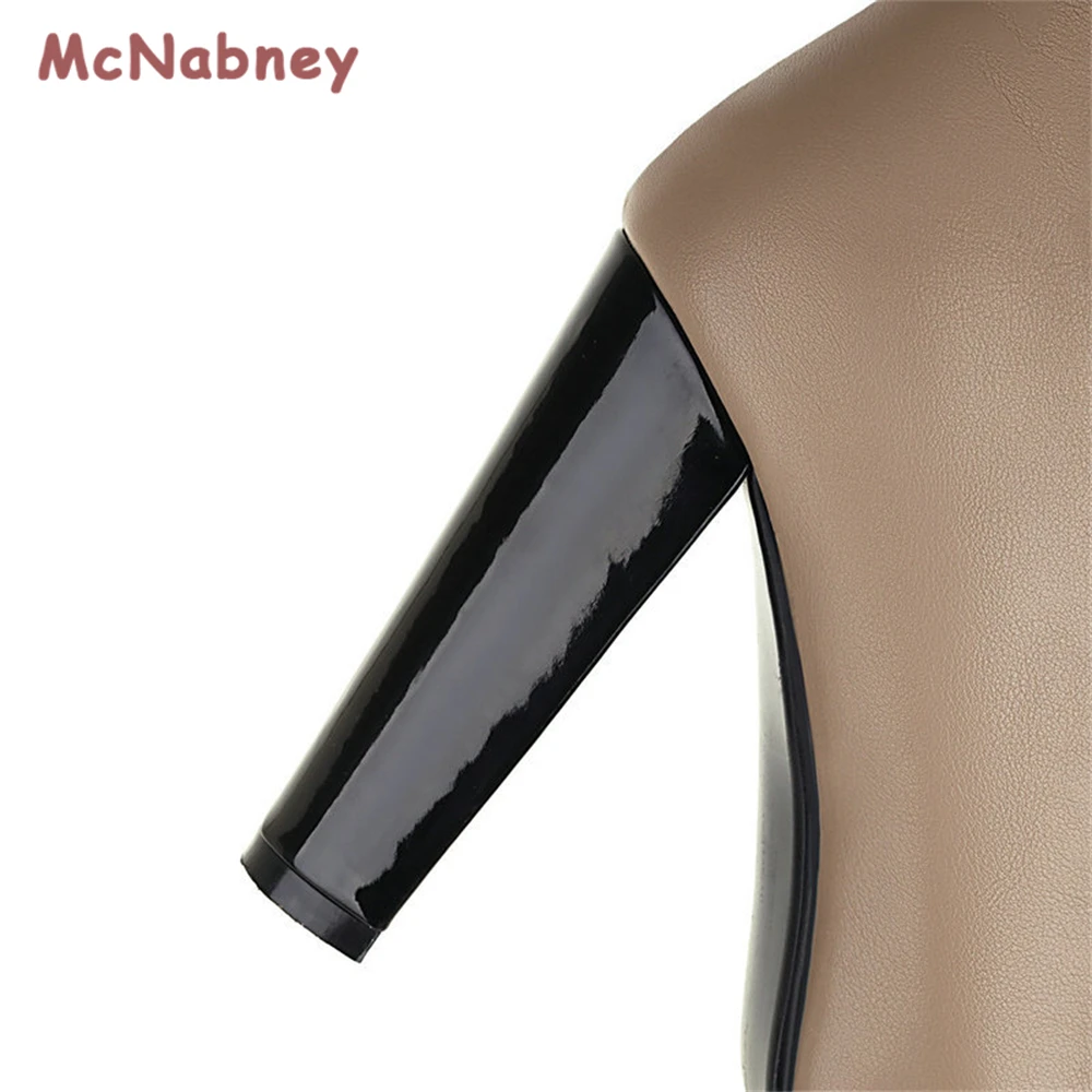 Women's Knee High Boots Winter Fashion Leopard Chunky Heels Pointed-Toe High Boots Female Luxury Mixed Color Slip-On Long Boots