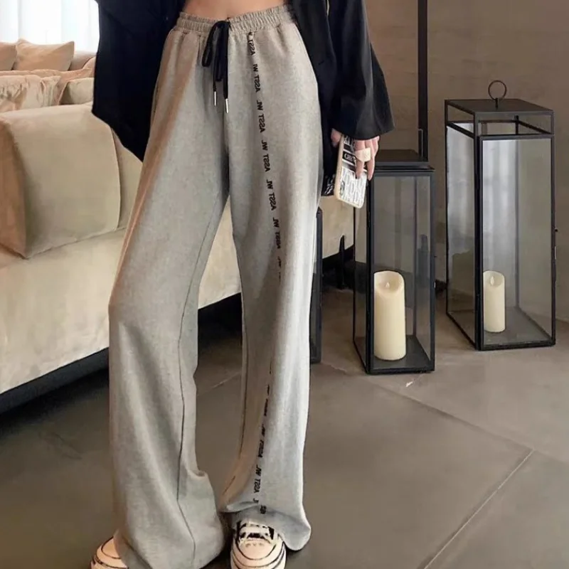 

519#Autumn and Winter High Waist Drooping Wide-Leg Pants Women's Casual Pants Baggy Straight Trousers Fashion Mop Pants Slimming