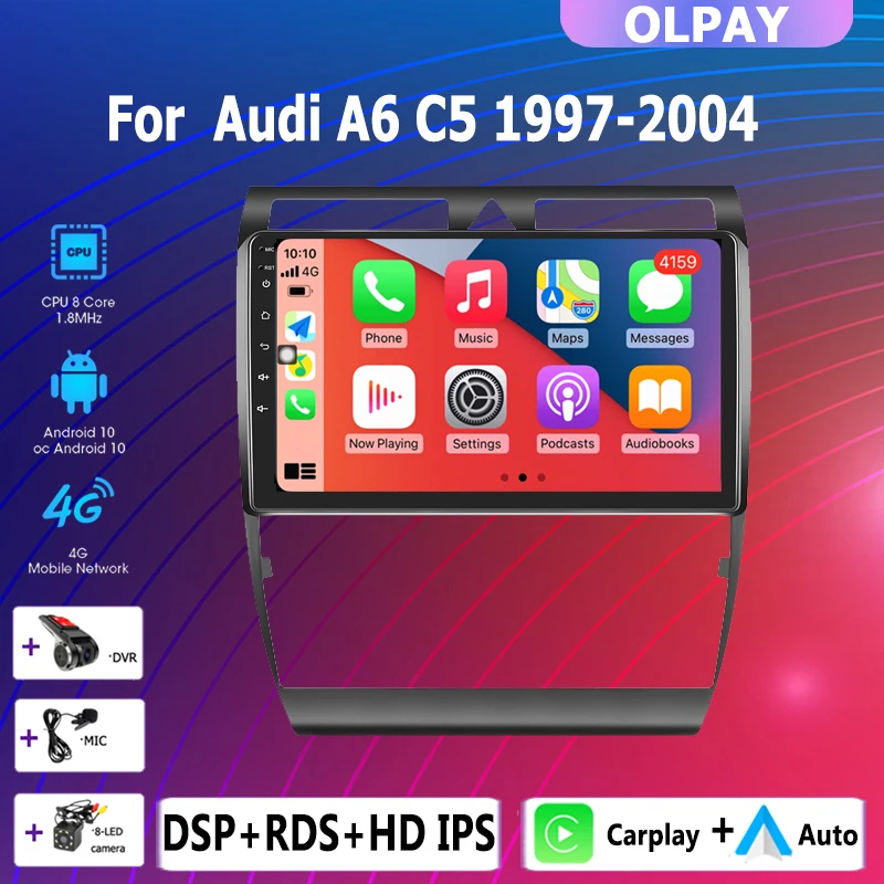Автомагнитола OLPAY 2DIN 4 + 64 ГБ Android 10 без dvd GPS для Audi A6 C5 1997-2004 |