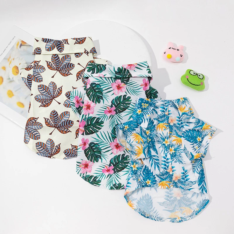 

Одежда для собак в гавайском стиле, футболка на весну и лето для маленьких собак, удобная рубашка для собак с листьями, одежда для домашних ж...