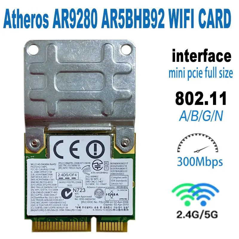 Atheros AR9280 AR5BHB92 2,4 ГГц/5 ГГц 802.11a / B / G / N 300Mbp беспроводная Wi-Fi мини-карта PCIE Wi-Fi для acer DELL AUSU Toshiba Atheros AR9280 AR5BHB92 2,4 ГГц/5 ГГц 802.11a / B / G / N 300Mbp беспроводная Wi-Fi мини-карта PCIE Wi-Fi для acer DELL AUSU Toshiba