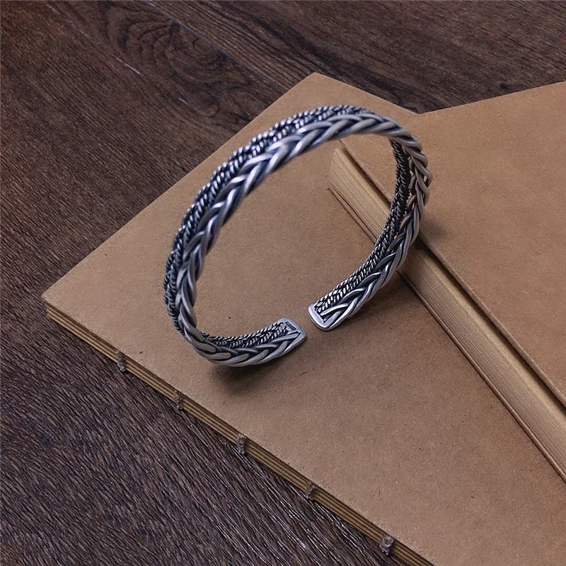 

Женский плетеный браслет ручной работы из серебра пробы