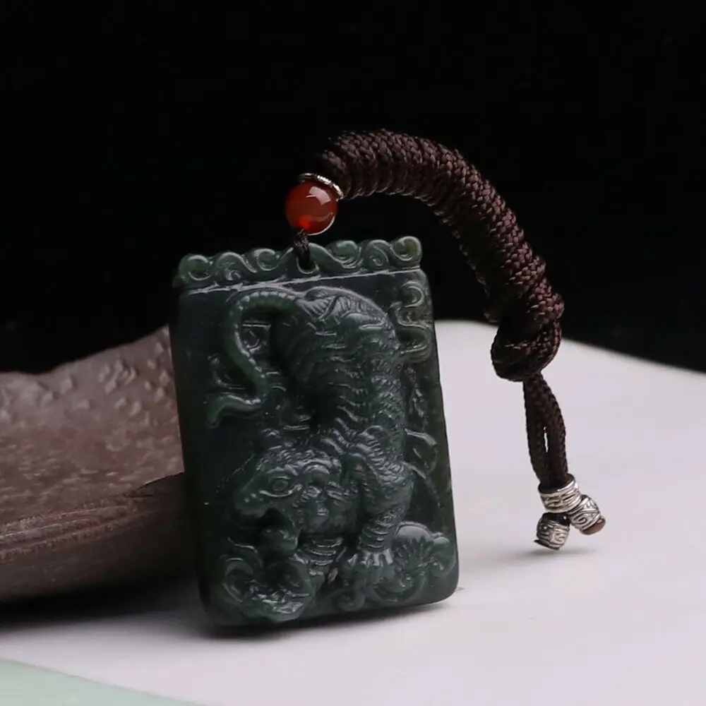 

1.7" Chinese Natural Hetian Gray Jade 12 Animal Tiger Exquisite Pretty Pendant