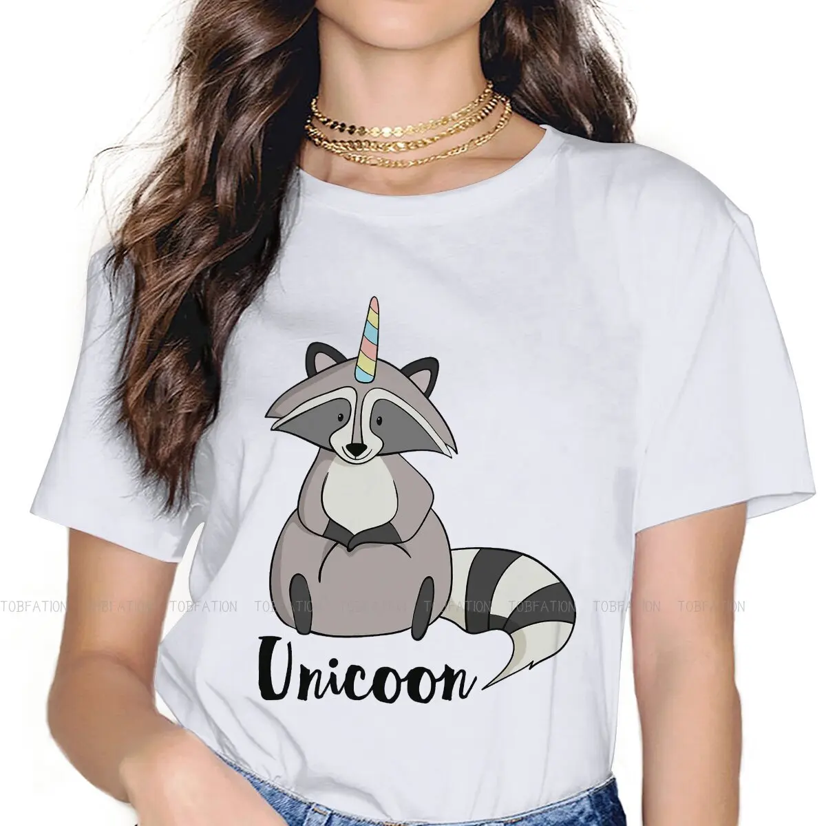 

Funny Raccoon With Unicorn Horn Women Tshirts Raccoon Gothic Vintage Female Clothing Plus size Cotton Graphic Clothes