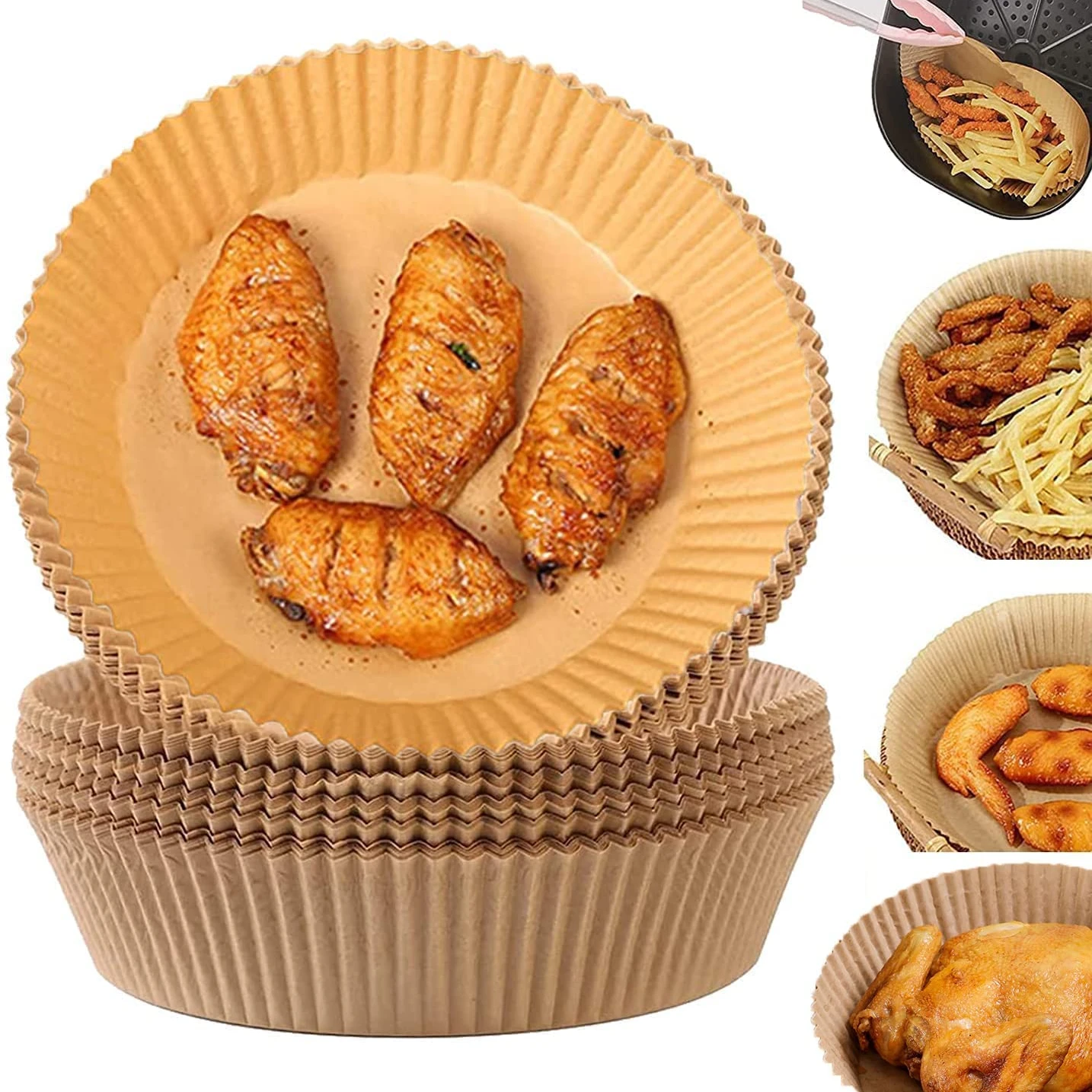 

50/100pcs Disposable Air Fryer Parchment Paper Baking Oil-proof Liner Non-Stick Mat Food Grade for Baking Round Paper