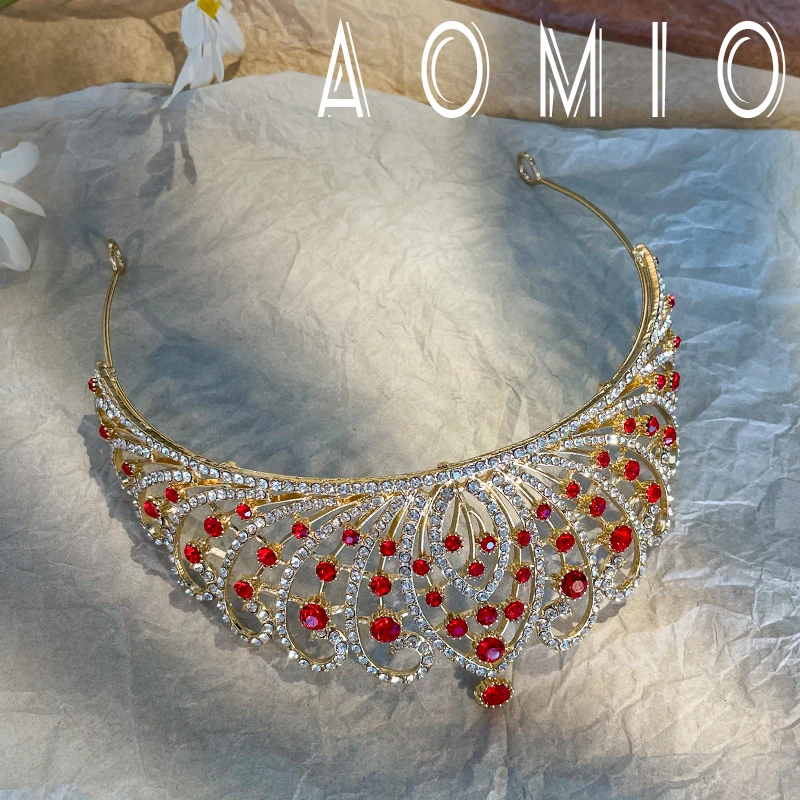 

AOMIO Red Color Pearl Crystal Wedding Hair Combs Hair Accessories for Bridal Flower Headpiece Women Bride Hair Ornaments Jewelry