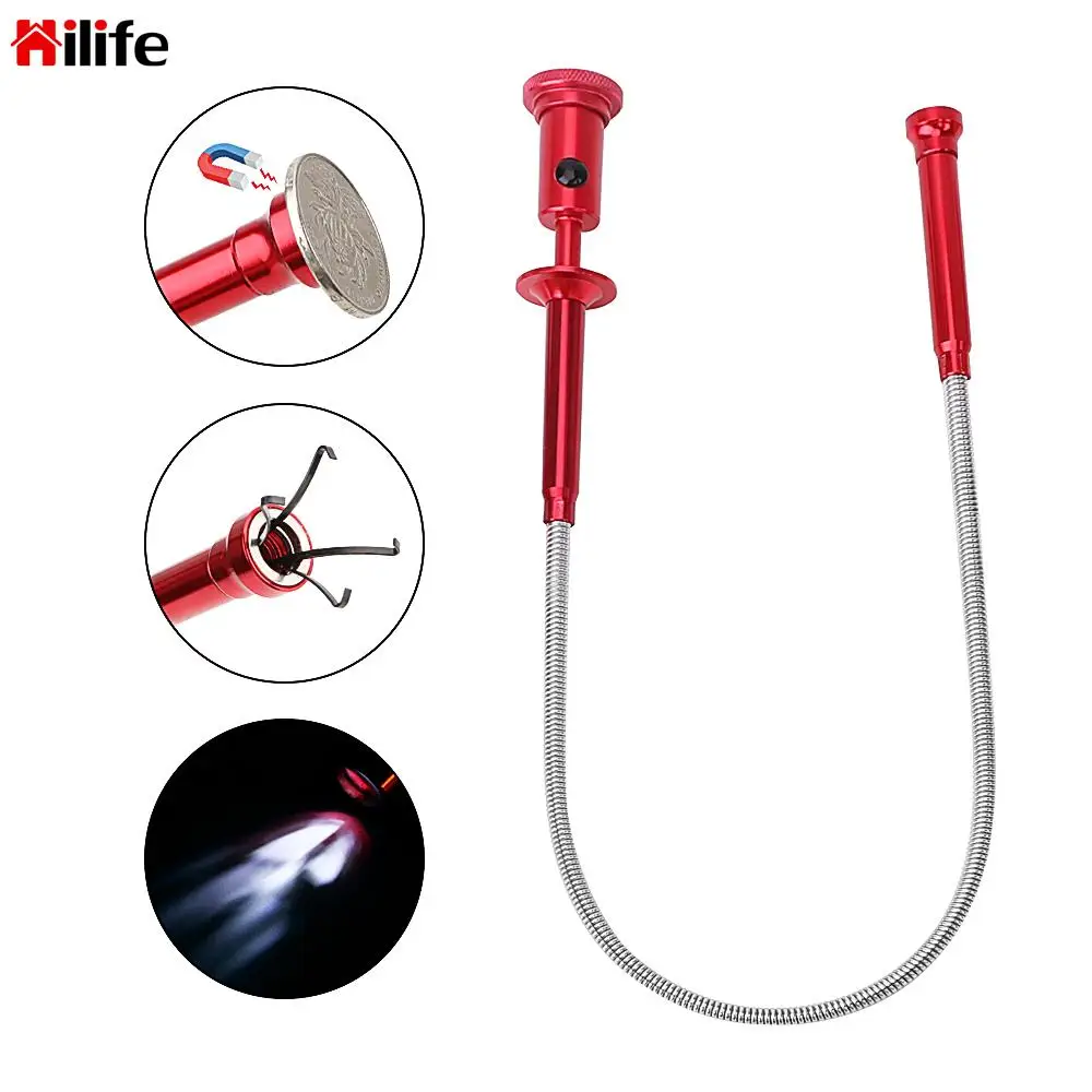 

Magnet + 4 Claw + LED Light Sewer Cleaning Pickup Tools Magnetic Long Spring Grip Flexible Pick Up Tool